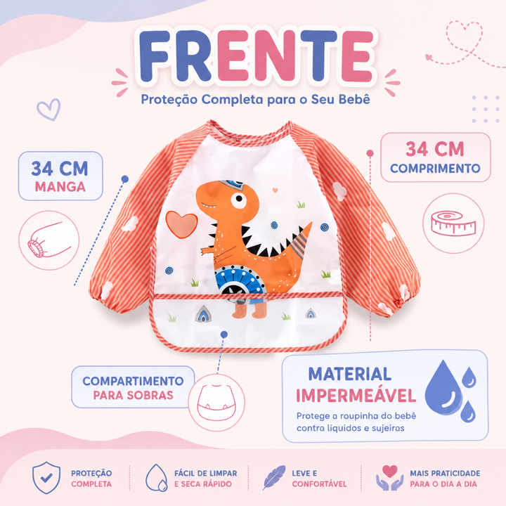 Babador Impermeável de Manga Longa com Bolso Coletor | Proteção Completa para Bebês