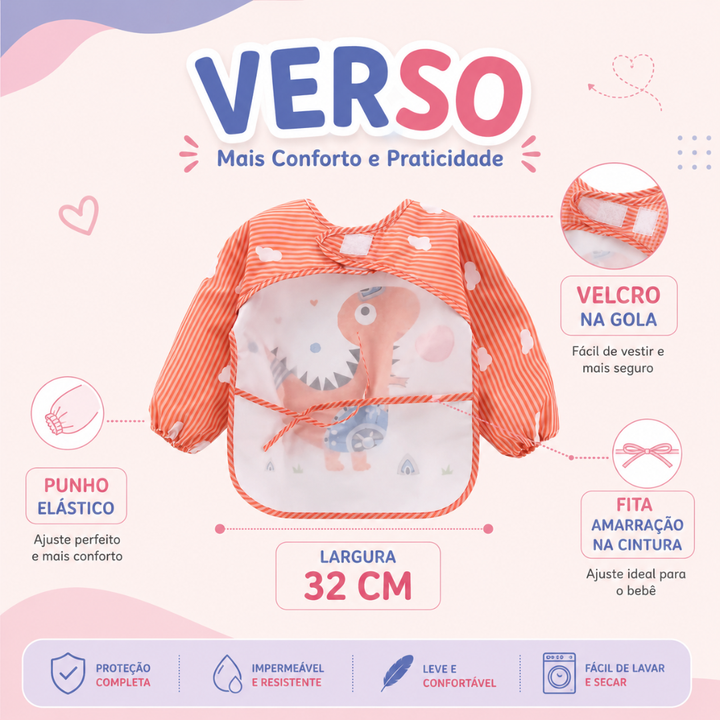 Babador Impermeável de Manga Longa com Bolso Coletor | Proteção Completa para Bebês