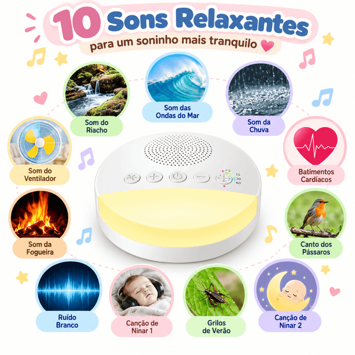 Máquina de Ruído Branco para Bebê – Sons Relaxantes + Luz Noturna