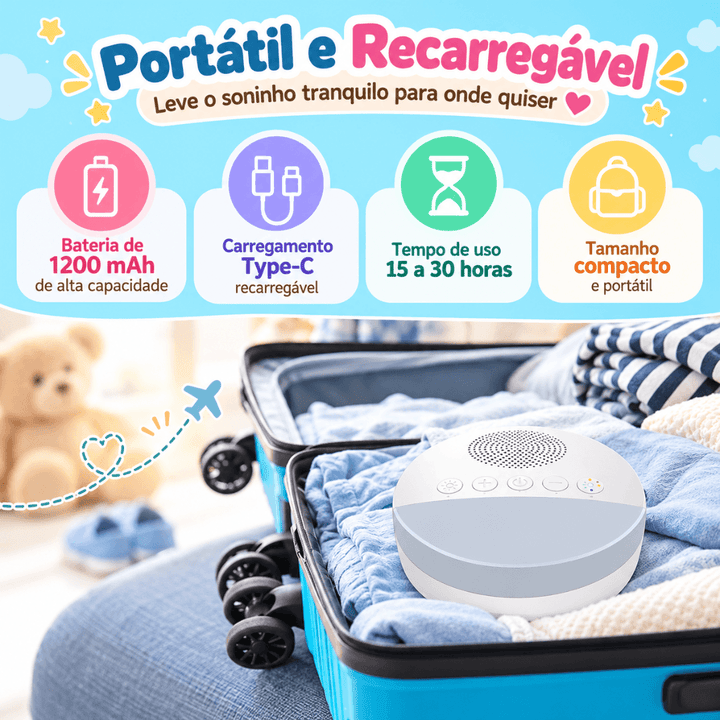Máquina de Ruído Branco para Bebê – Sons Relaxantes + Luz Noturna