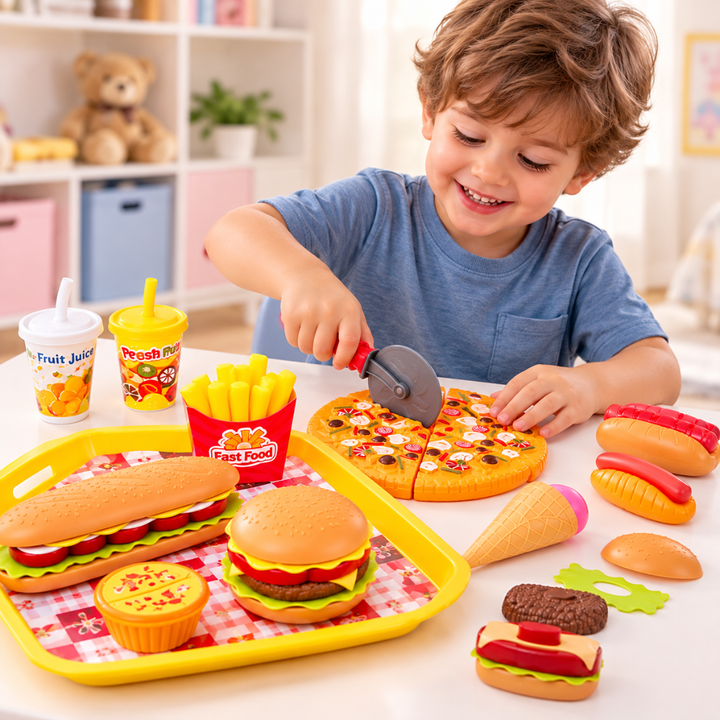 Kit Comidinhas Fast Food Infantil – 40 Peças | Brinquedo de Faz de Conta