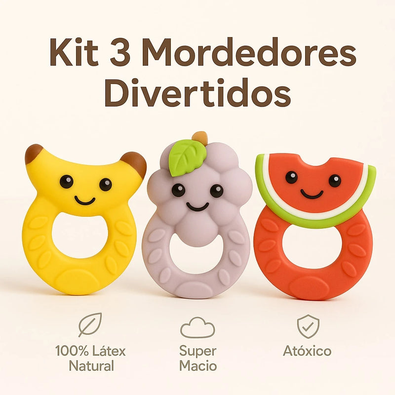 Kit 3 Mordedor Frutinhas para Bebês - 100% Natural 