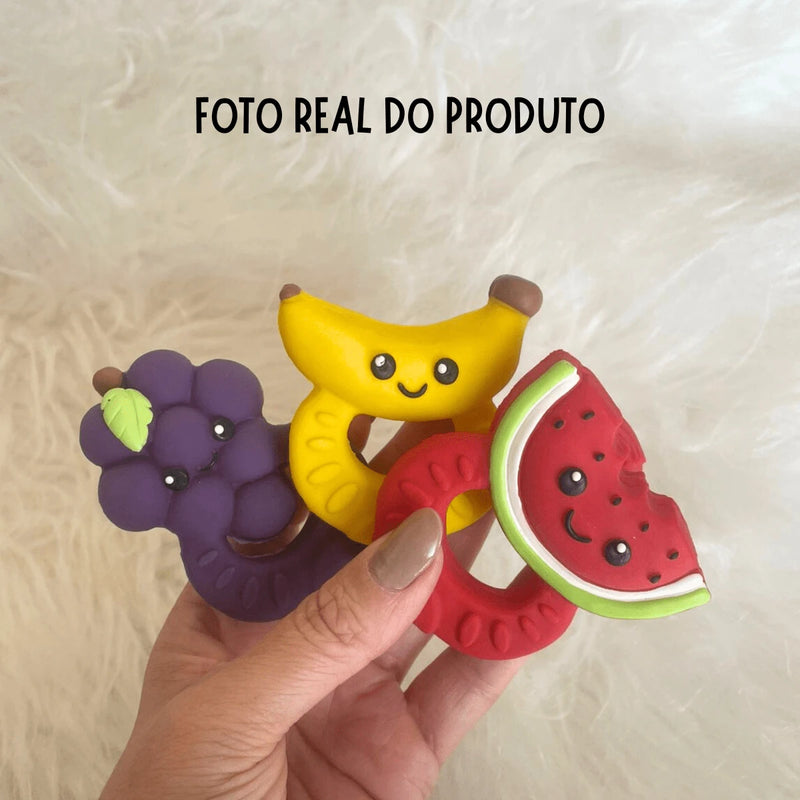 Kit 3 Mordedor Frutinhas para Bebês - 100% Natural 
