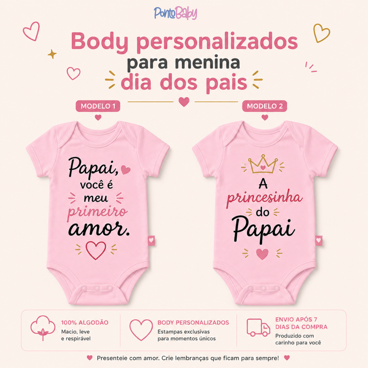 Body Bebê Personalizado para Meninas | Dia dos Pais