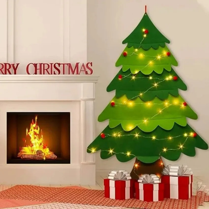 Árvore de Natal Infantil Montessori em Feltro – Xmas Tree (32 Enfeites + Luzes)