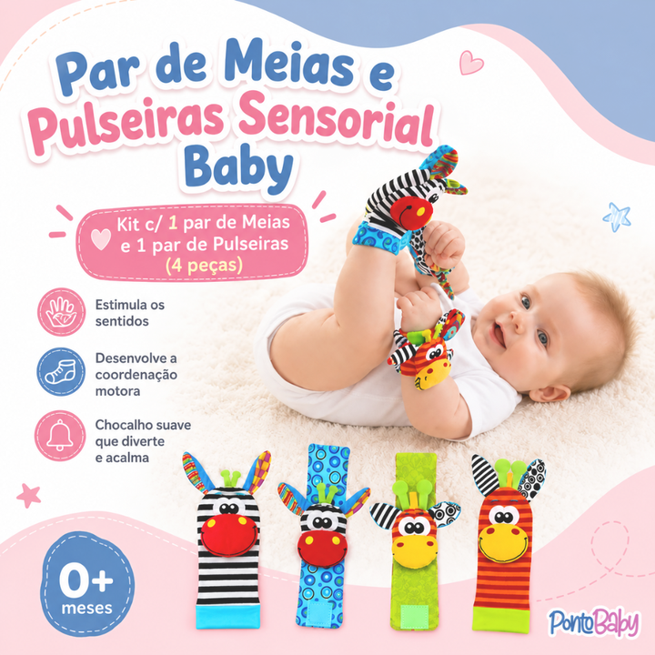 Par de Meias e Pulseiras Sensorial Baby - Kit c/ 1 par de Meias e 1 par Pulseiras