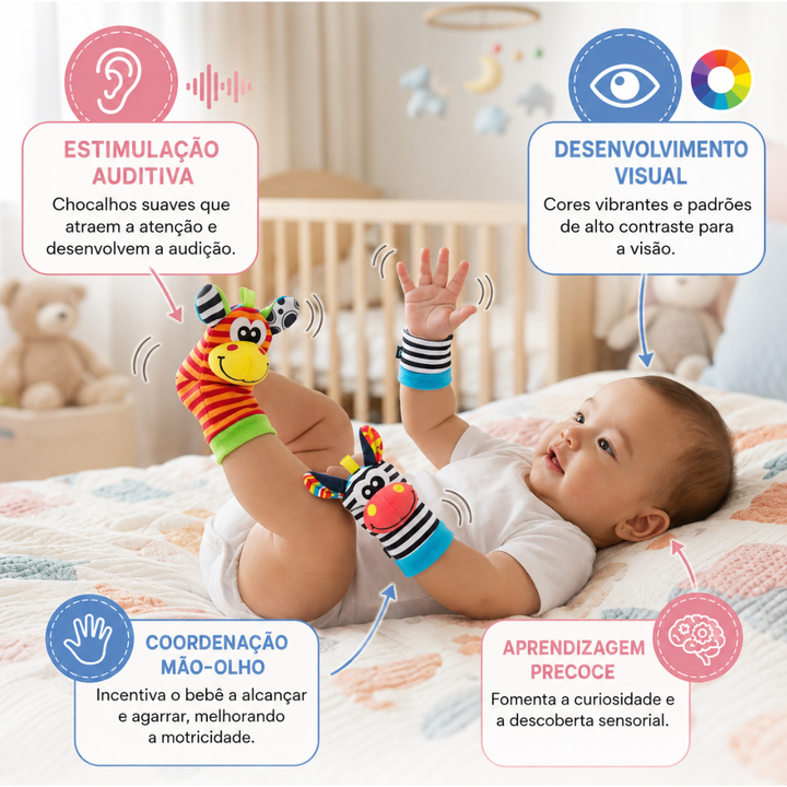 Par de Meias e Pulseiras Sensorial Baby - Kit c/ 2 pares