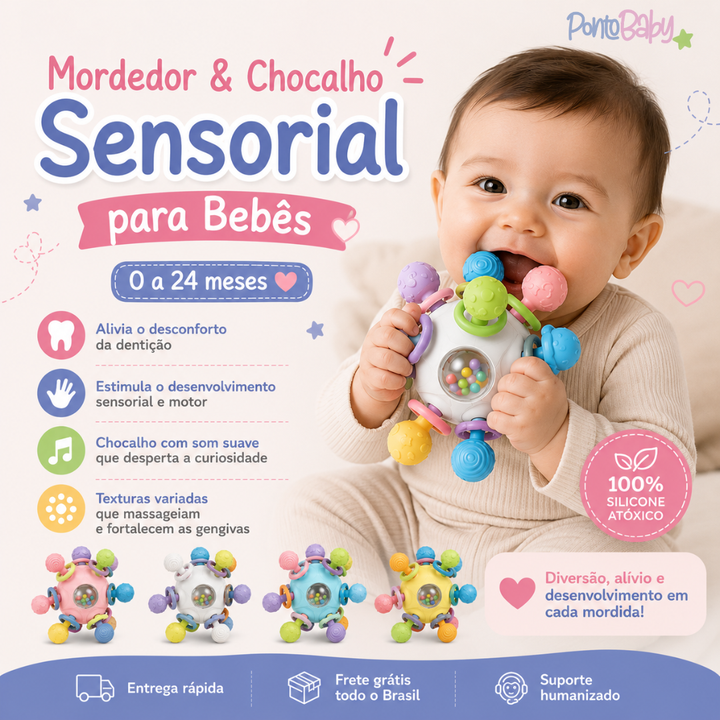 Mordedor & Chocalho Sensorial para Bebês- 0 a 24 meses