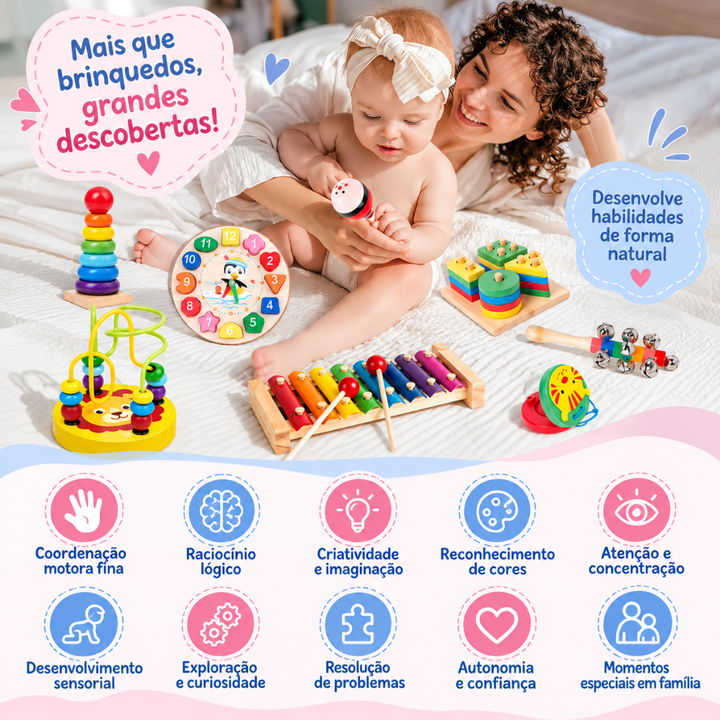 Kit 9 em 1 | Brinquedos Educativos Montessori em Madeira