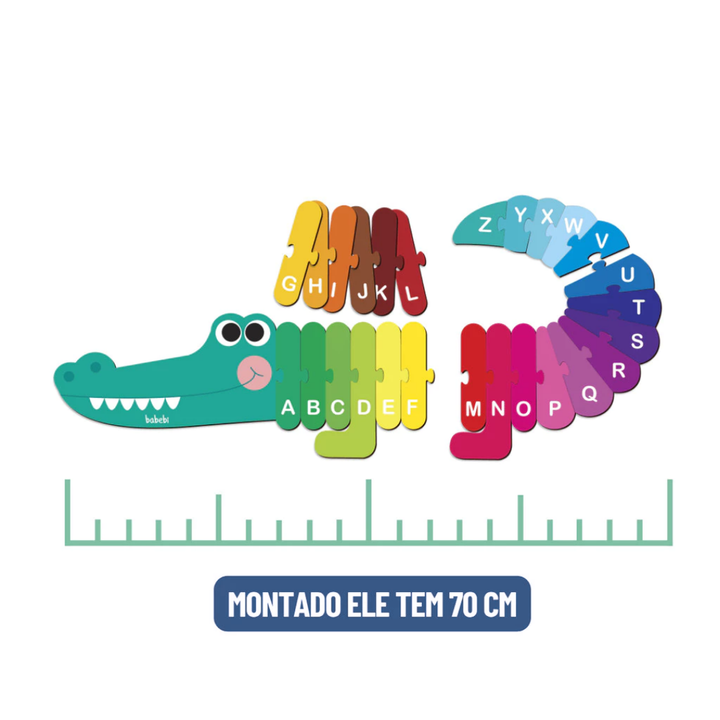 Quebra-Cabeça Educativo Alfabeto Crocodilo em Madeira – 70 cm
