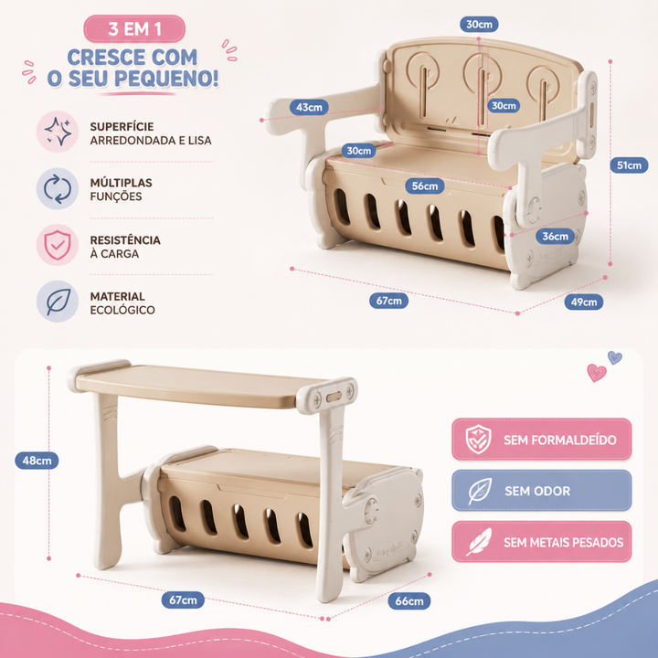 Mesa Infantil 3 em 1 Play Table | Mesa de Atividades, Banco e Baú Organizador