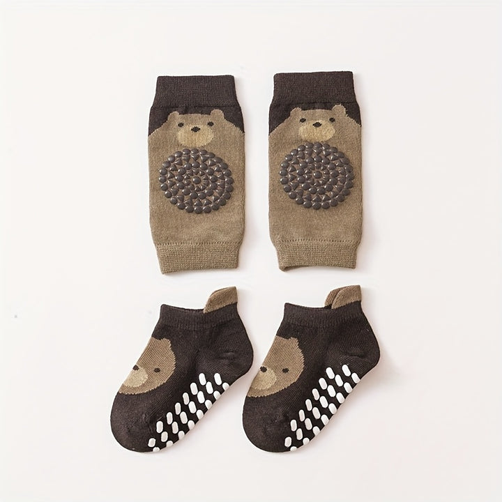 Kit Meias + Joelheiras BabyWalk – Antiderrapantes e Confortáveis