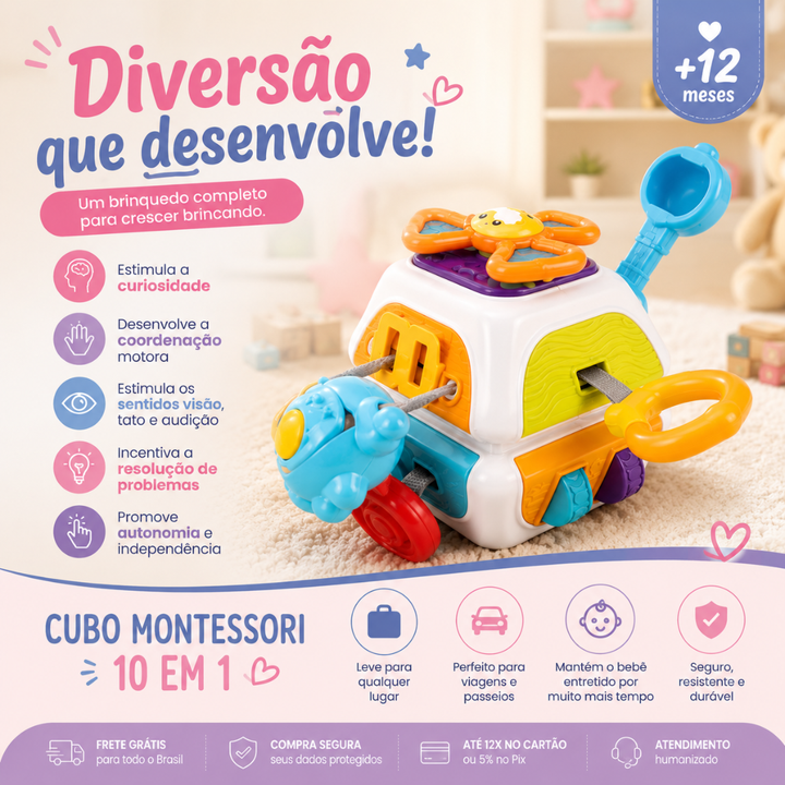 Cubo Sensorial Interativo 10 em 1 para Bebês