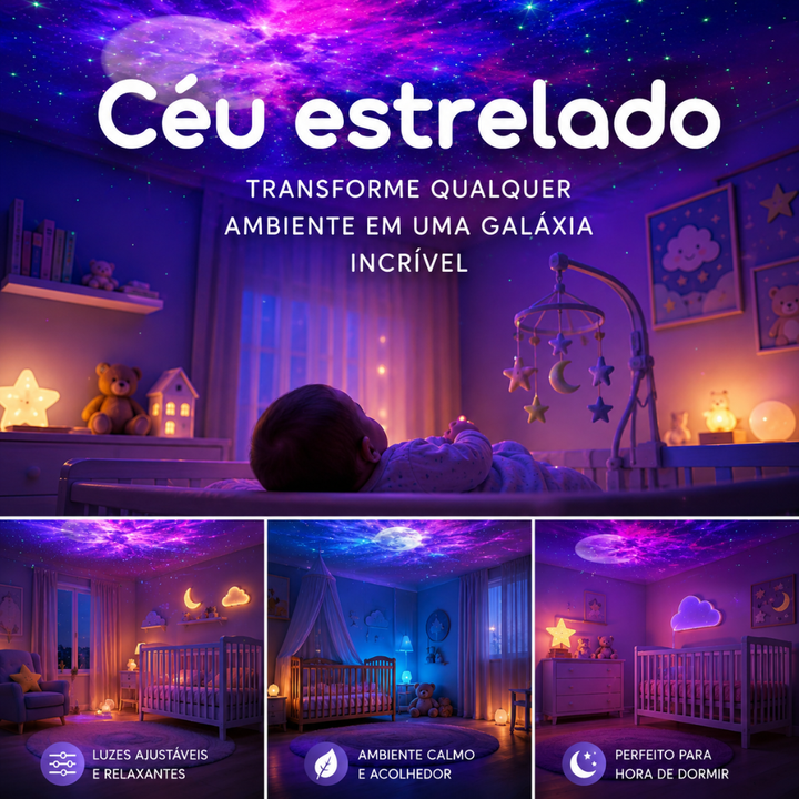 Noite Encantada | Projetor Galáxia Astronauta LED RGB com Caixa de Som