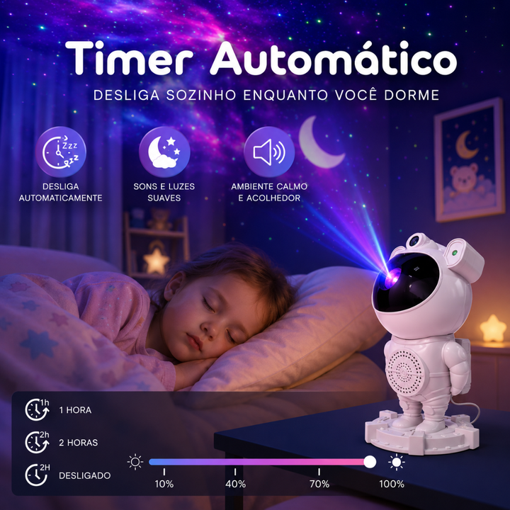 Noite Encantada | Projetor Galáxia Astronauta LED RGB com Caixa de Som