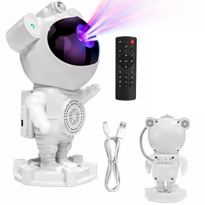 Noite Encantada | Projetor Galáxia Astronauta LED RGB com Caixa de Som