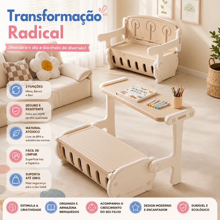 Mesa Infantil 3 em 1 Play Table | Mesa de Atividades, Banco e Baú Organizador