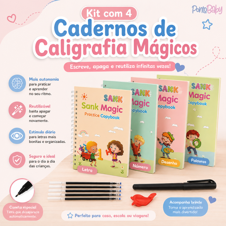 Cadernos de Caligrafia Mágicos - KIT com 4