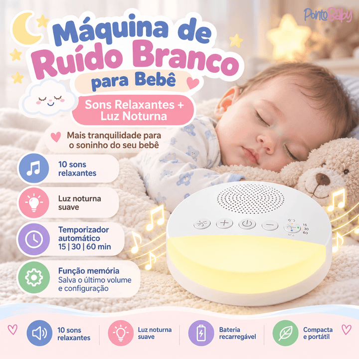 Máquina de Ruído Branco para Bebê – Sons Relaxantes + Luz Noturna