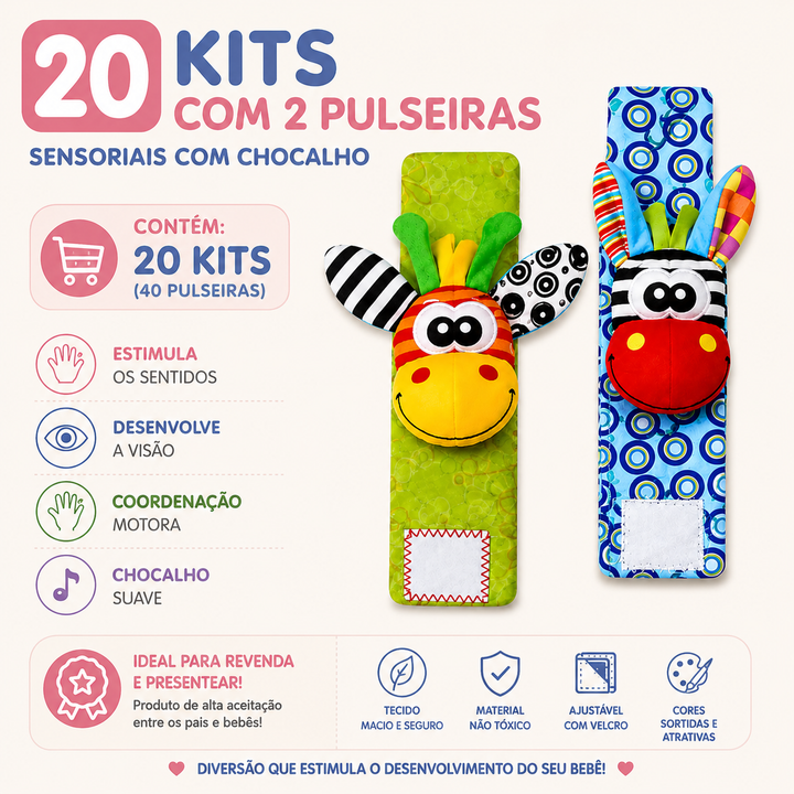 Par de Pulseiras Sensorial Baby - Kit c/ 2 Pulseiras (Atacado)