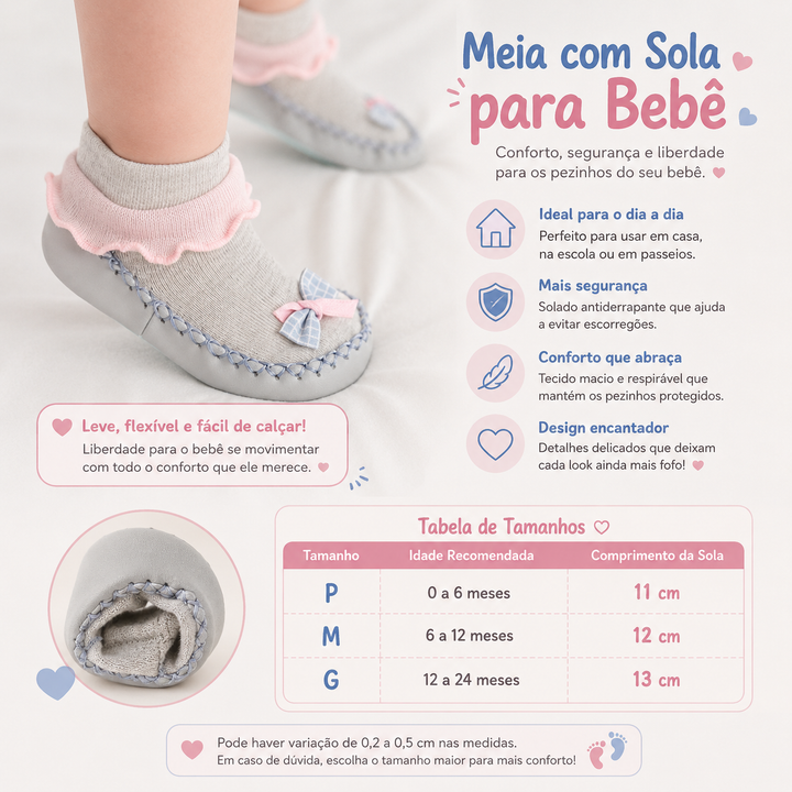 Meia com sola para meninas