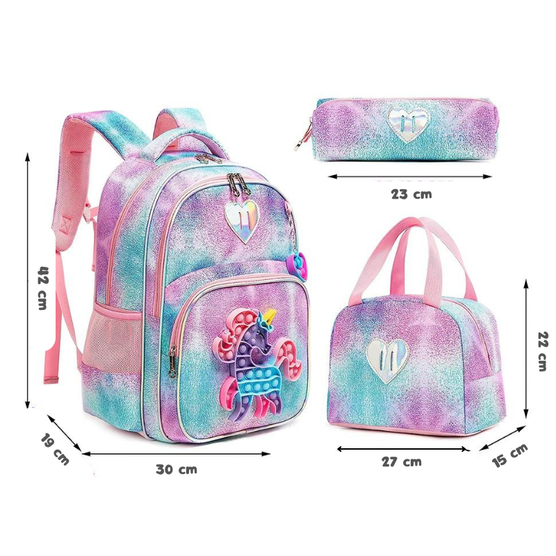 Popit School Kit for Girls - Backpack, Lunch Box, Pencil Case and Pendant