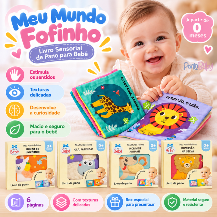 Meu Mundo Fofinho – Livro Sensorial de Pano para Bebê