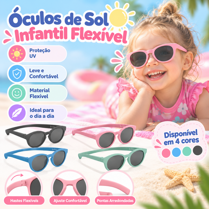 Óculos de Sol Infantil Flexível | Proteção UV 3 a 5 Anos
