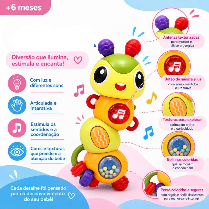 Centopeia Musical Interativa para Bebês – Luzes, Sons e Atividades Sensoriais