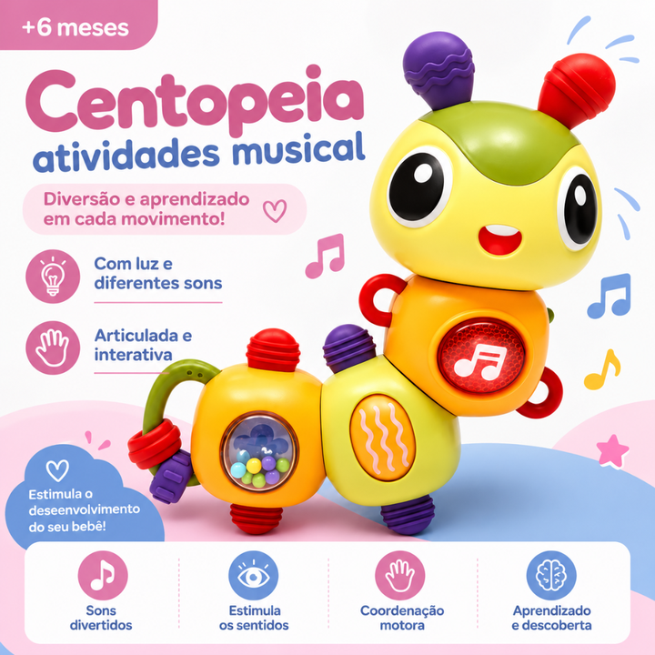 Centopeia Musical Interativa para Bebês – Luzes, Sons e Atividades Sensoriais