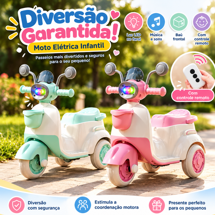 Moto Elétrica Infantil com Controle Remoto, Luzes e Músicas – 6V | Suporta: Até 30KG