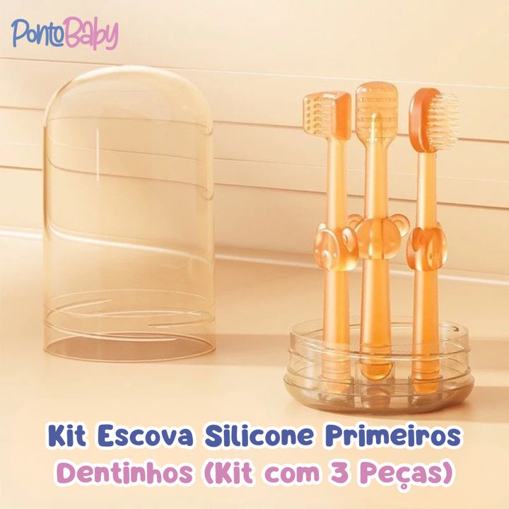Kit Escova Silicone Primeiros Dentinhos(Kit com 3 Peças)
