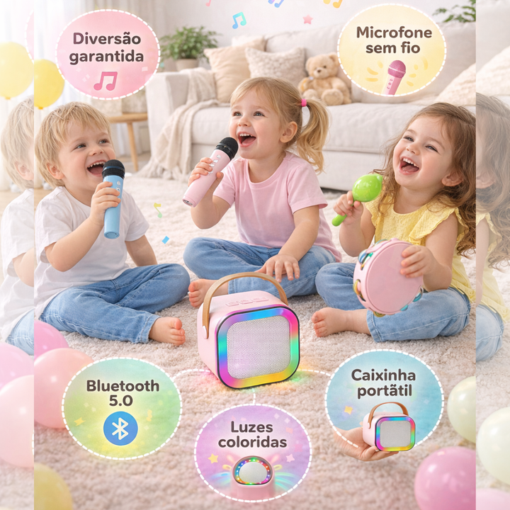 Caixa de Som Infantil – Karaokê Portátil com Microfones