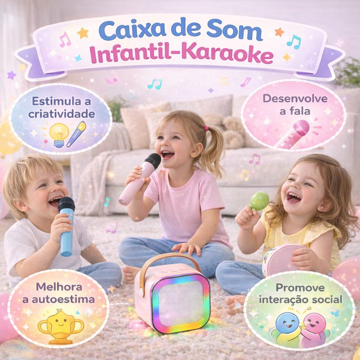 Caixa de Som Infantil – Karaokê Portátil com Microfones