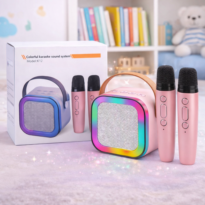 Caixa de Som Infantil – Karaokê Portátil com Microfones