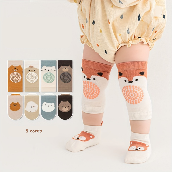 Kit Meias + Joelheiras BabyWalk – Antiderrapantes e Confortáveis