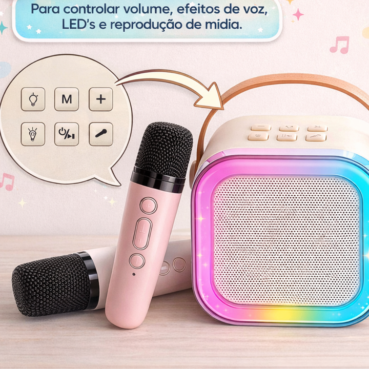 Caixa de Som Infantil – Karaokê Portátil com Microfones