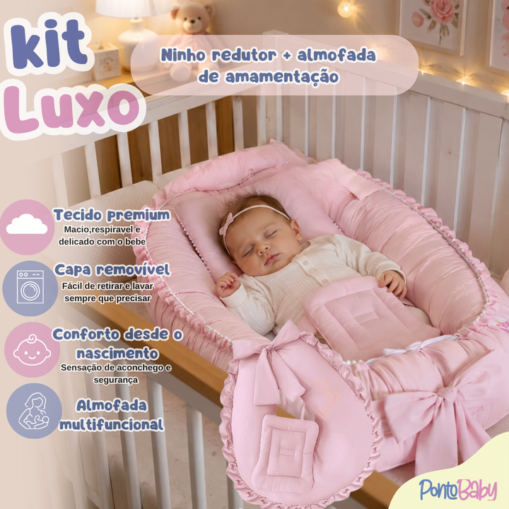 Kit Luxo Aconchego Baby™ | Ninho Redutor Ajustável + Almofada de Amamentação
