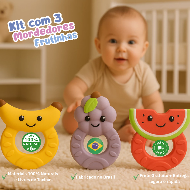 Kit 3 Mordedores Natural para Bebê - Látex 100%