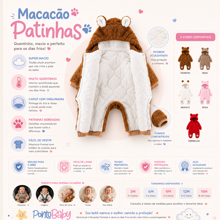 Macacão Patinhas-Plush Térmico para Bebê