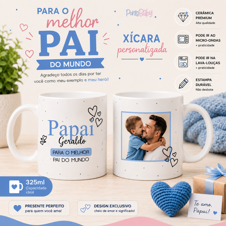 Caneca Personalizada Dia dos Pais com Foto e Nome | Melhor Pai do Mundo | 325ml