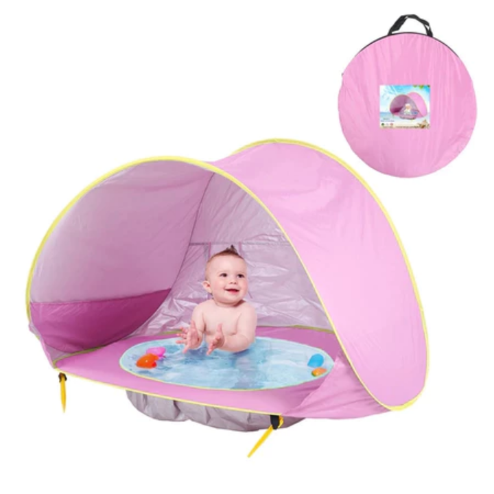 Barraca de Praia para Bebê com Piscininha e Proteção UV – Portátil, Dobrável e Pop-Up