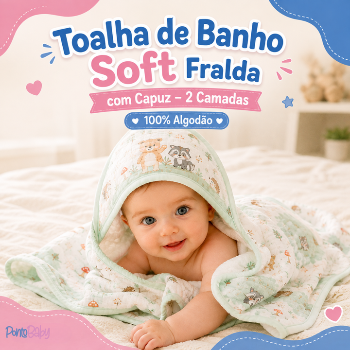 Toalha de Banho Soft Fralda com Capuz – 2 Camadas 100% Algodão