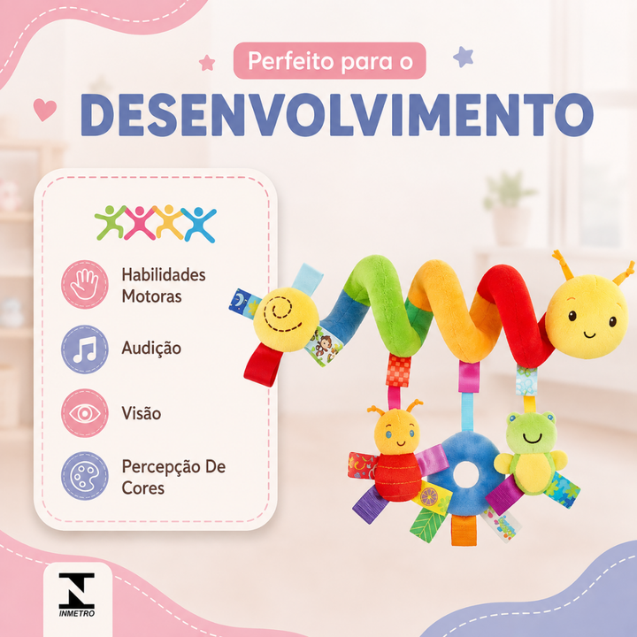 Móbile Espiral Centopeia Colorido para Carrinho e Berço – Brinquedo Sensorial para Bebê