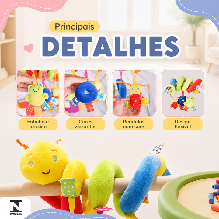 Móbile Espiral Centopeia Colorido para Carrinho e Berço – Brinquedo Sensorial para Bebê