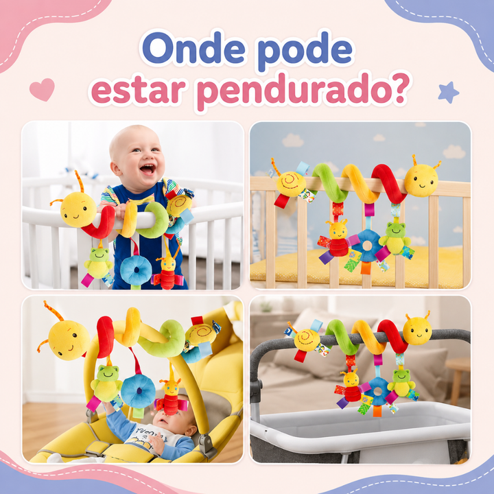 Móbile Espiral Centopeia Colorido para Carrinho e Berço – Brinquedo Sensorial para Bebê