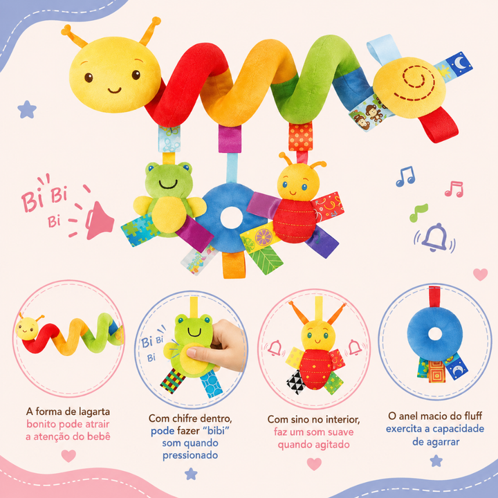Móbile Espiral Centopeia Colorido para Carrinho e Berço – Brinquedo Sensorial para Bebê