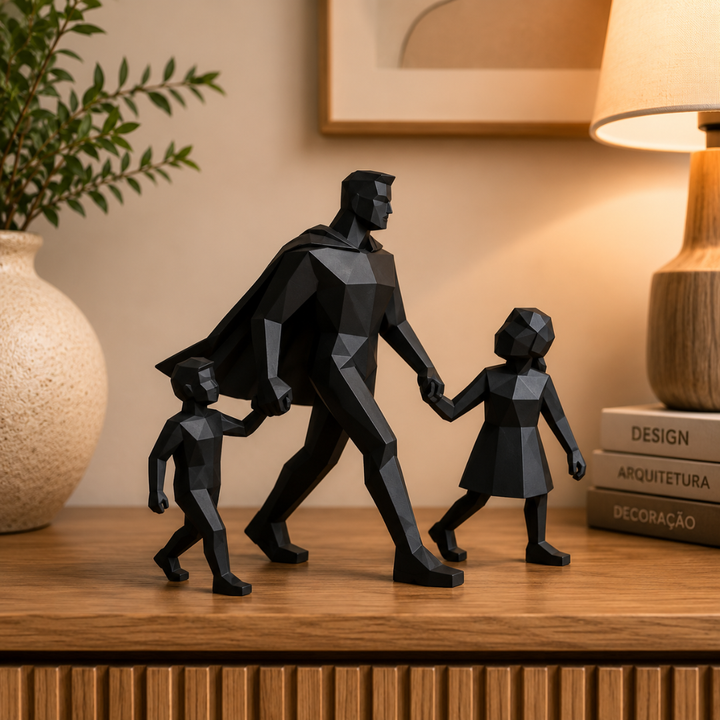 Escultura Decorativa Pai & Filhos | O Primeiro Herói da Vida