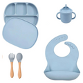 Kit Alimentação de Silicone Infantil Prato com Tampa - 5 pçs