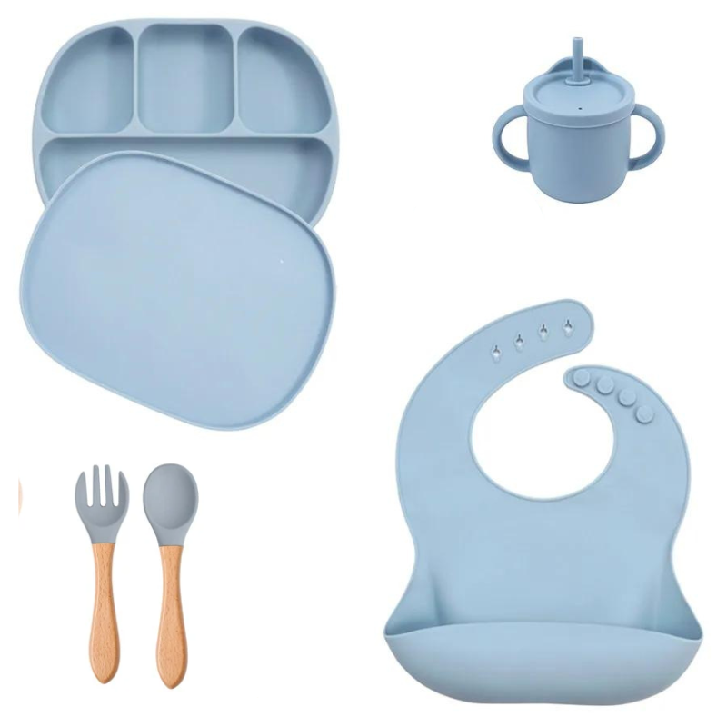 Kit Alimentação de Silicone Infantil Prato com Tampa - 5 pçs